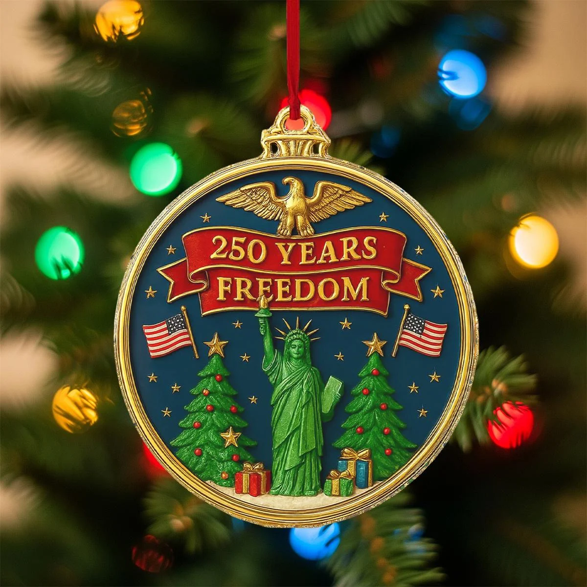 250Y Freedom (1) 250 Years of Freedom Ornament 1776-2026 - Liberty Bell Patriotic Christmas Tree Decoration - July 4 Independence Day American Gift - Image 1