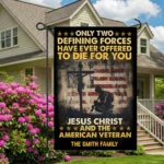 Veterans Day Jesus Flag – Two Defining Forces – Patriotic Garden & House Decoration for Military Heroes
