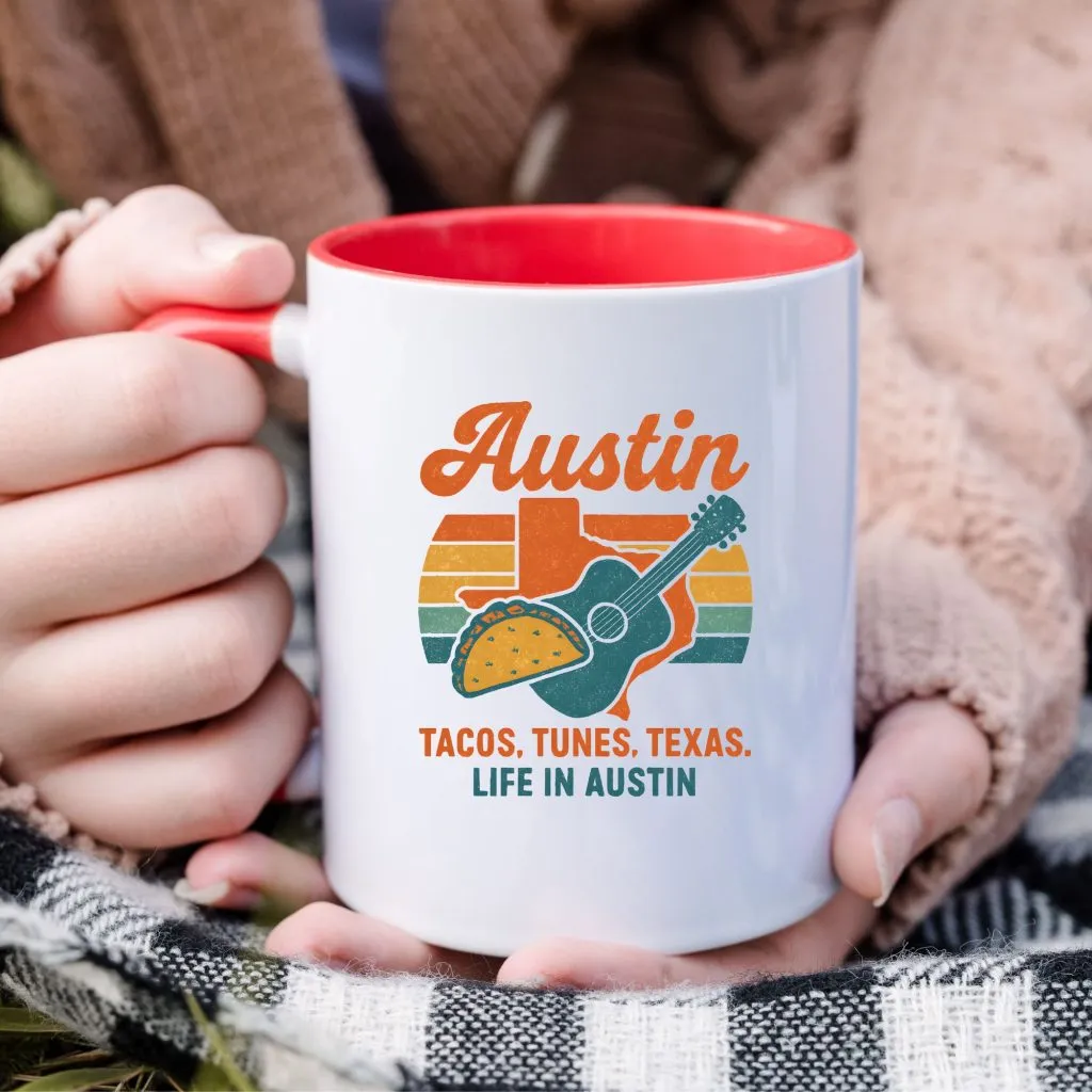 Austin Retro Mug – Tacos Tunes Texas Life Coffee Mug Austin Retro Mug – Tacos Tunes Texas Life Coffee Mug - Image 1