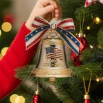 American Liberty Bell Ornament – 250th Anniversary Decoration – Gold Patriotic Christmas Bell With US Flag Bow 1776–2026 USA Gift - Image 2