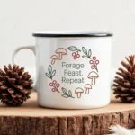 Forage Feast Repeat Enamel Mug – Minimalist Mushroom & Berry Design - Image 2