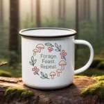 Forage Feast Repeat Enamel Mug – Minimalist Mushroom & Berry Design - Image 5