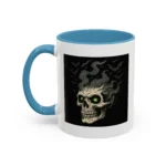 Halloween Skull Mug – Spooky Coffee Cup with Green Eyes & Bats - Image 20
