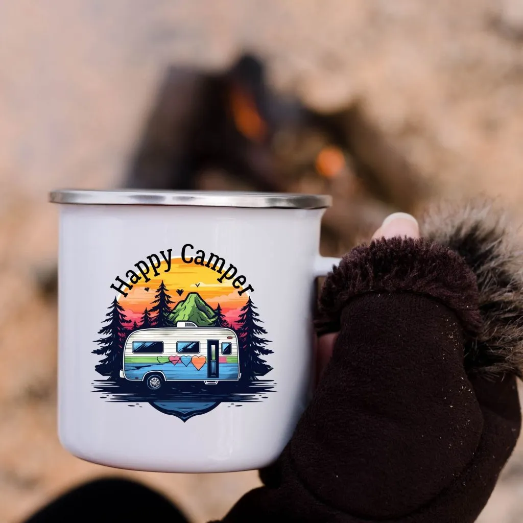 Happy Camper Enamel Camping Mug Happy Camper Enamel Camping Mug - Image 1