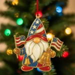 Custom Patriotic Gnome Ornament 2025 - Personalized Acrylic Christmas Tree Decoration - Americana 4th of July Holiday Decor - Family Gift Idea
