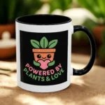 Powered by Plants and Love Mug – Cute Vegan Coffee Cup with Plant Pot Design - Image 2