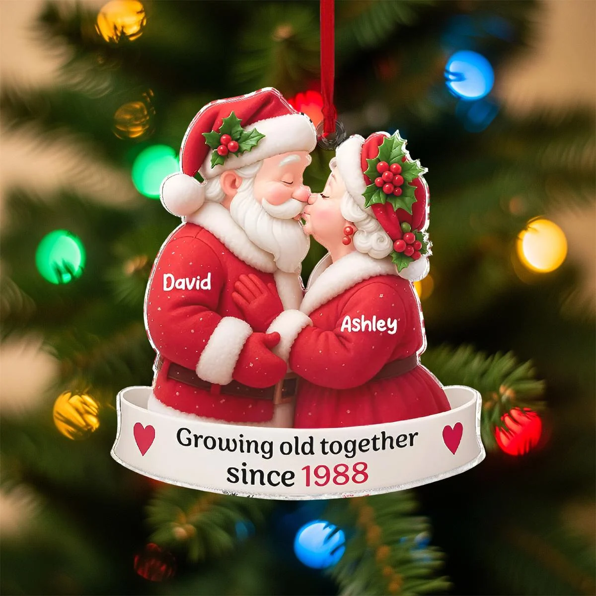 santa couple (1) Custom Santa Couple Ornament 2025 - Growing Old Together Acrylic Christmas Decoration - Personalized Holiday Keepsake - Anniversary Gift Idea - Image 1